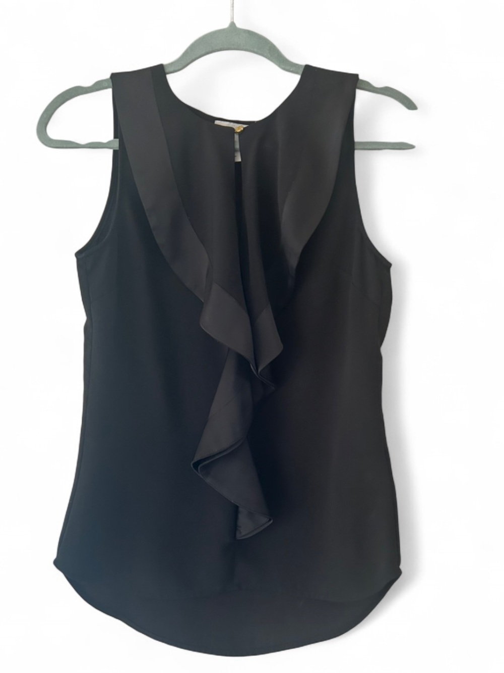 H&M Women's Black Chiffon Ruffle Crew Neck Sleeveless Blouse, Size 4